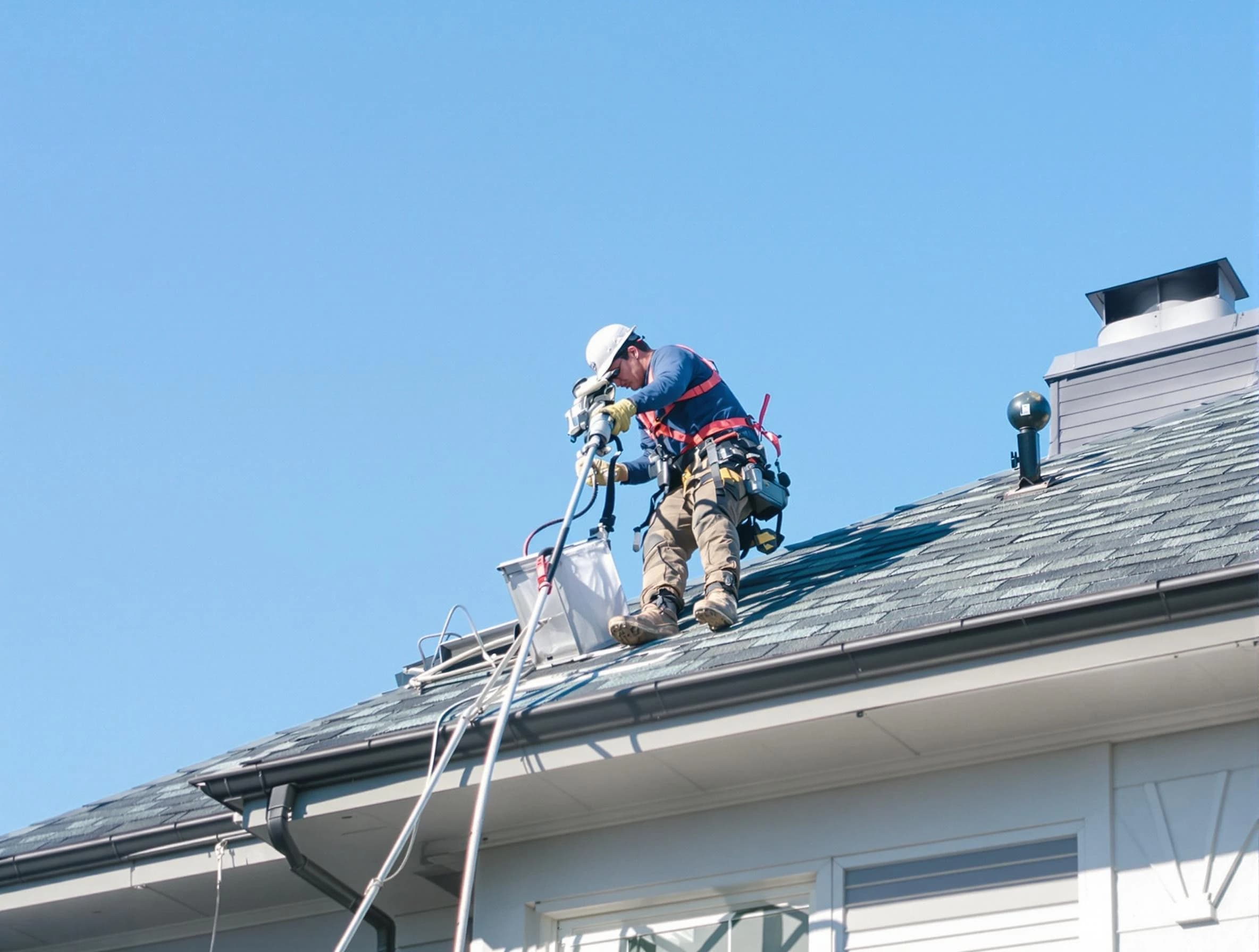 Westford Dryer Vent Cleaning certified technician cleaning a roof-mounted dryer vent system in Westford