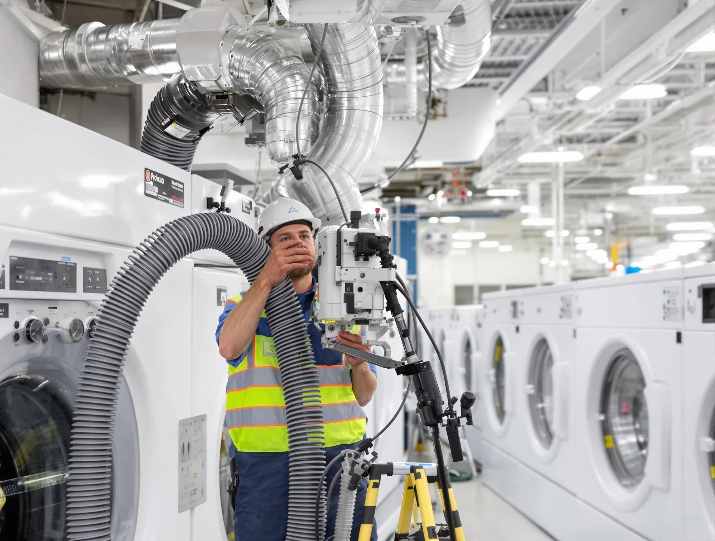 Westford Dryer Vent Cleaning team performing commercial-grade dryer vent cleaning at a business facility in Westford