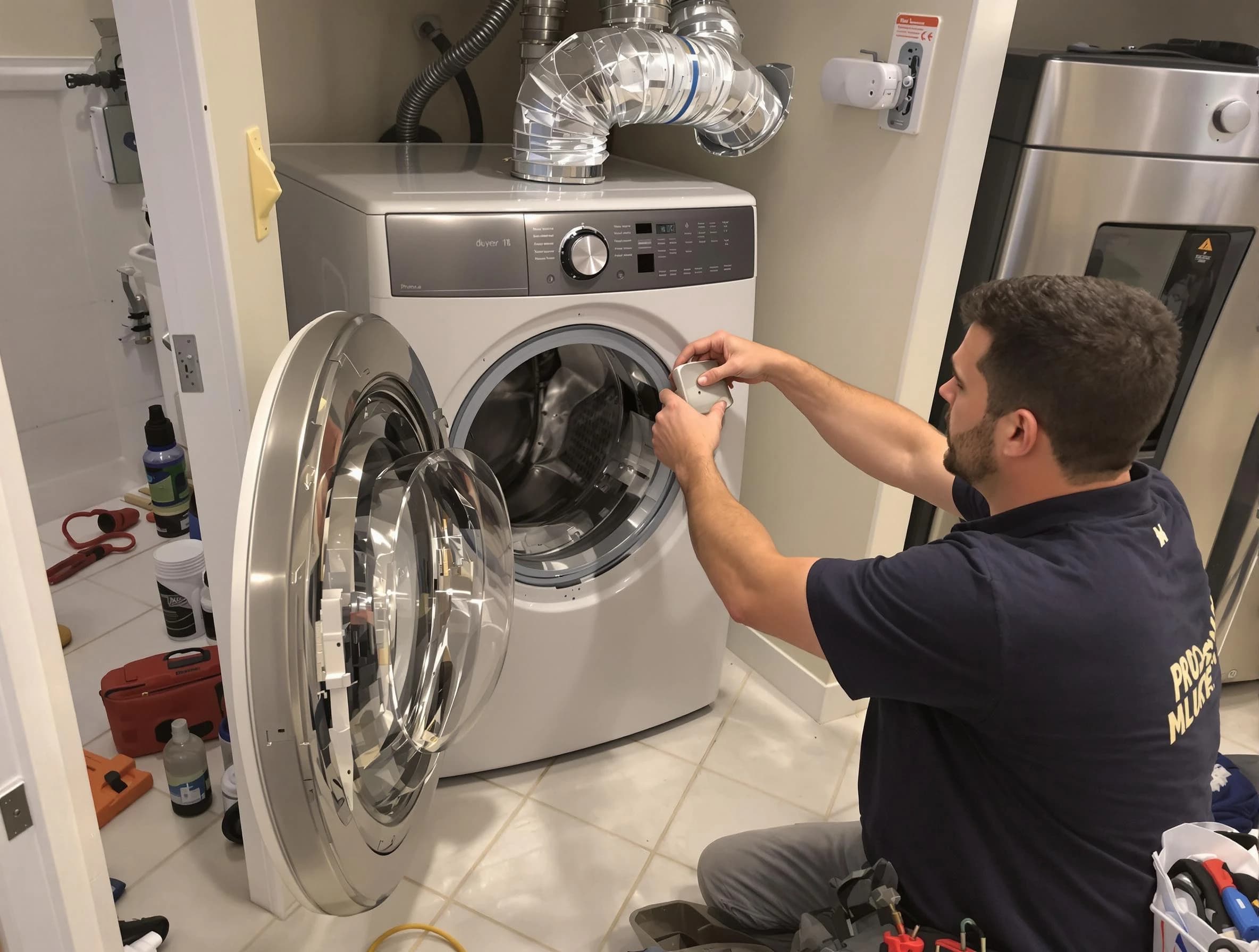 Westford Dryer Vent Cleaning technician performing precise dryer vent hose installation in Westford