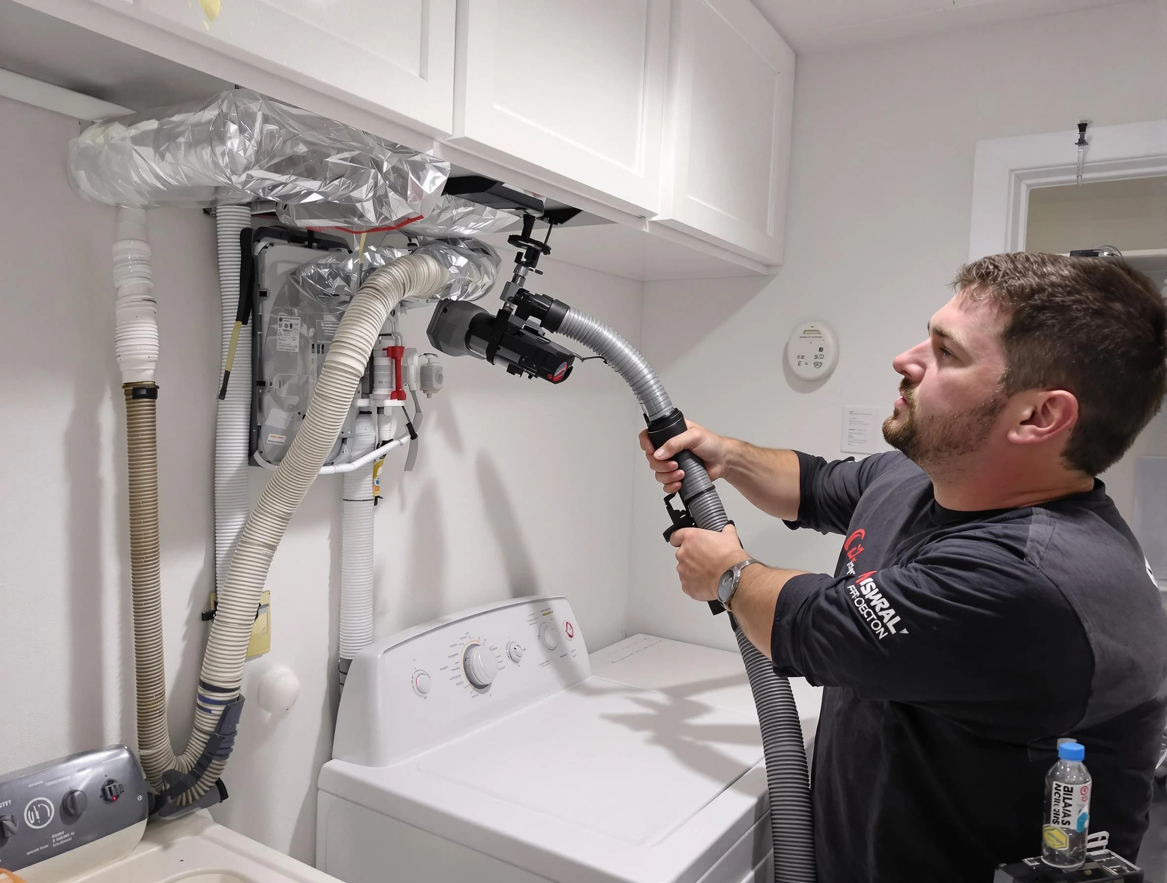 Westford Dryer Vent Cleaning certified technician performing safety-focused gas dryer vent cleaning in Westford