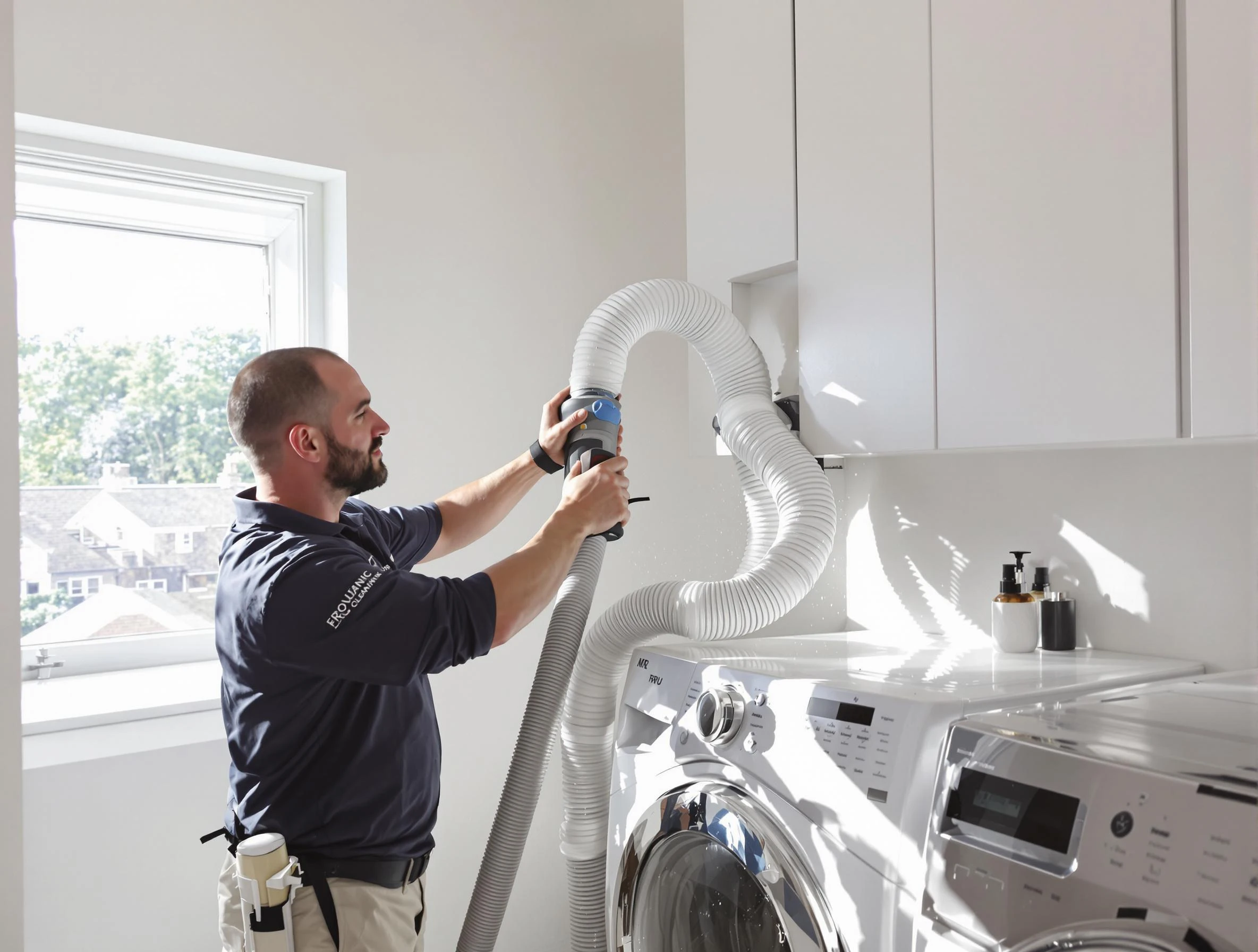 Certified Westford Dryer Vent Cleaning technician performing dryer vent cleaning in Westford