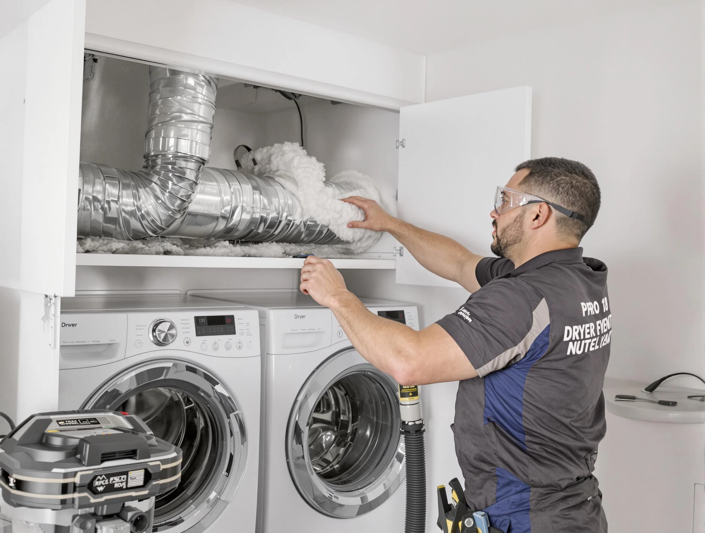 Westford Dryer Vent Cleaning certified technician performing specialized gas dryer vent cleaning in Westford